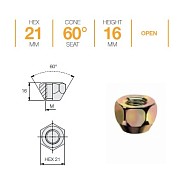 Гайка M12x1.25 L16 H21 Zn конус Ellis N21ACN16O